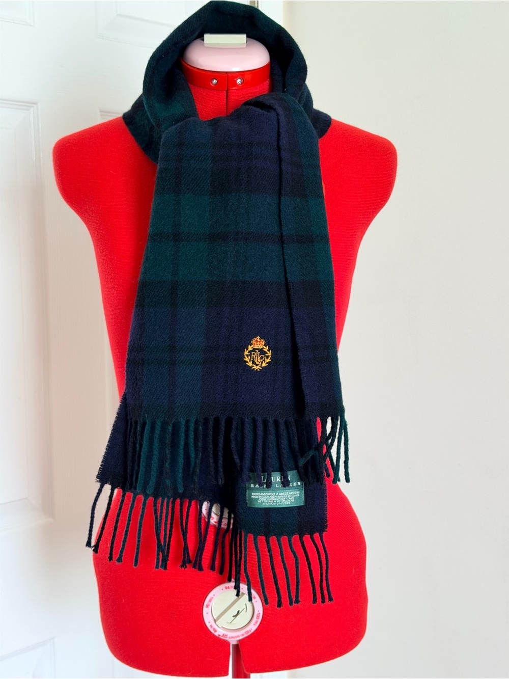 RARE Vintage Lauren Ralph Lauren Tartan Plaid Lambswool Scarf LRL Muffler Doen